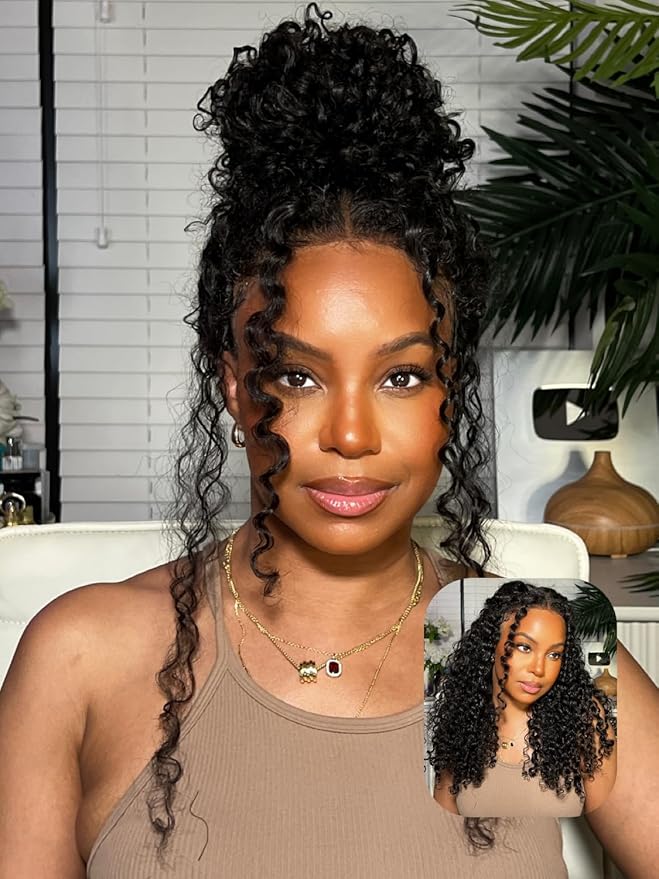 Julia Hair Bye Bye Knots Glueless Wig Curly Pre Cut Lace Front Wigs Human Hair for Women 12A Upgrade 7x5 Lace Closure Wig Pre Plucked with Pre Bleached Knots Put on and Go Natural Color 22 Inch