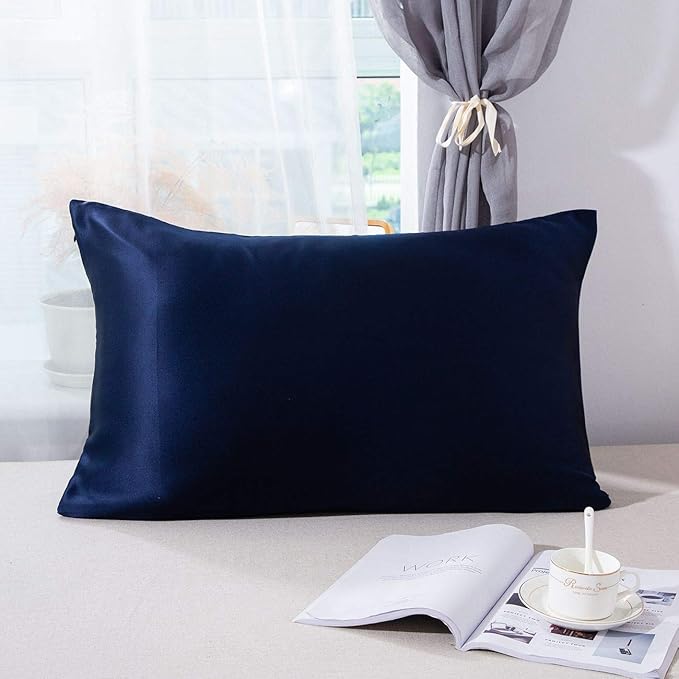 SLPBABY 100% Natural Pure Silk Pillowcase for Hair and Skin, Both Side 19 Momme Silk, Luxury Smooth Satin Pillowcase Cover with Hidden Zipper (King, Navy Blue)