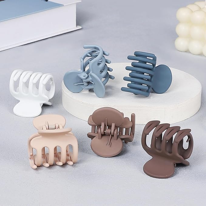 6 Pcs Hair Clips Small Claw Clips for Thin Hair Medium Matte Non-slip Hair Accessories for Women and Girls (Brown Blue)