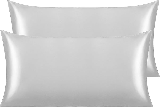 NTBAY 2 Pack Satin King Pillowcases for Hair and Skin, Luxurious and Silky Pillow Cases with Envelope Closure, 20x36 Inches, Silver Grey