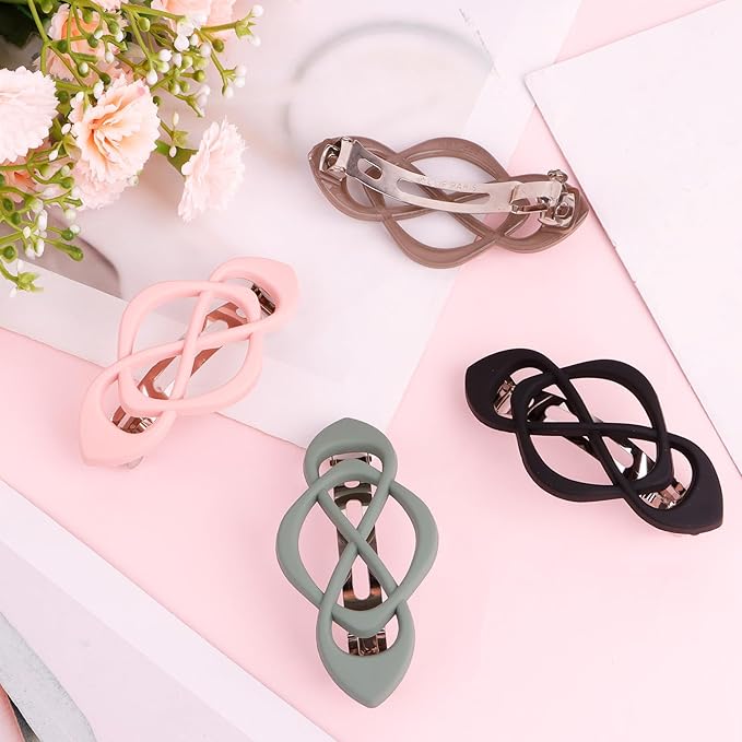 Amairver 4packs Hair Clips French Hair Barrettes for Women Pink Green Brown Black Accessories for Women Girls
