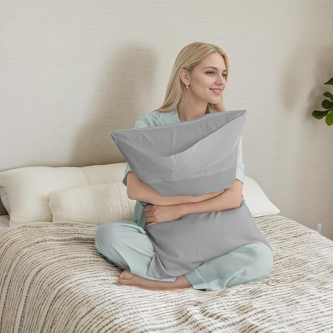 TELUS Pillow Cases Queen Size 2 Pack, Bamboo Rayon & Lyocell Pillowcase with Envelope Closure, Cooling Breathable Pillow Cover for Hot Sleeper & Night Sweats, 20x30 inch, Light Grey