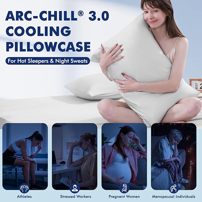 Elegear Cooling Pillow Cases for Hot Sleepers, Clean Fabric Silver Infused Cooling Pillowcase Q-Max>0.5, Soft Pillow Cases for Hair & Skin, Zipper Pillow Cases Set of 2 Gray (King, 20'' x 36'')