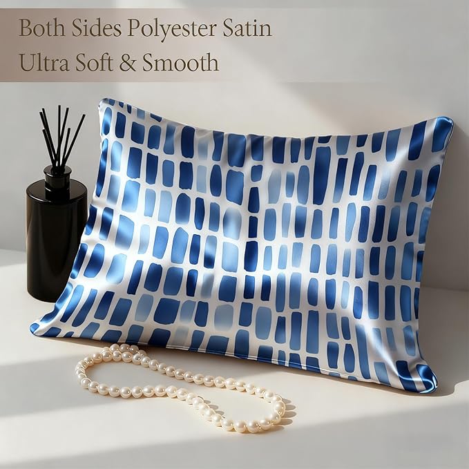 Silk Pillowcase for Hair and Skin Watercolor Blue Splashes Satin Pillowcase Standard Size with Zipper Silky Soft Cooling Satin Pillowcase Sleeping for Women 20"x26"