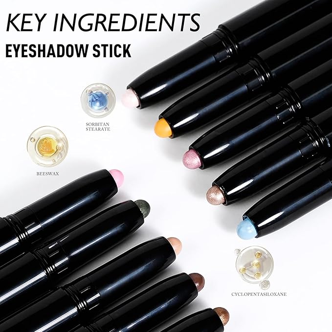 Eyeshadow Stick Waterproof Long Wear Cream Eye Shadow Pencil Single Shimmer Glitter Blendable Smokey Eyeshadow Crayon Cream to Powder Highly Pigmented Color Eyeliner Makeup, 4 GREEN