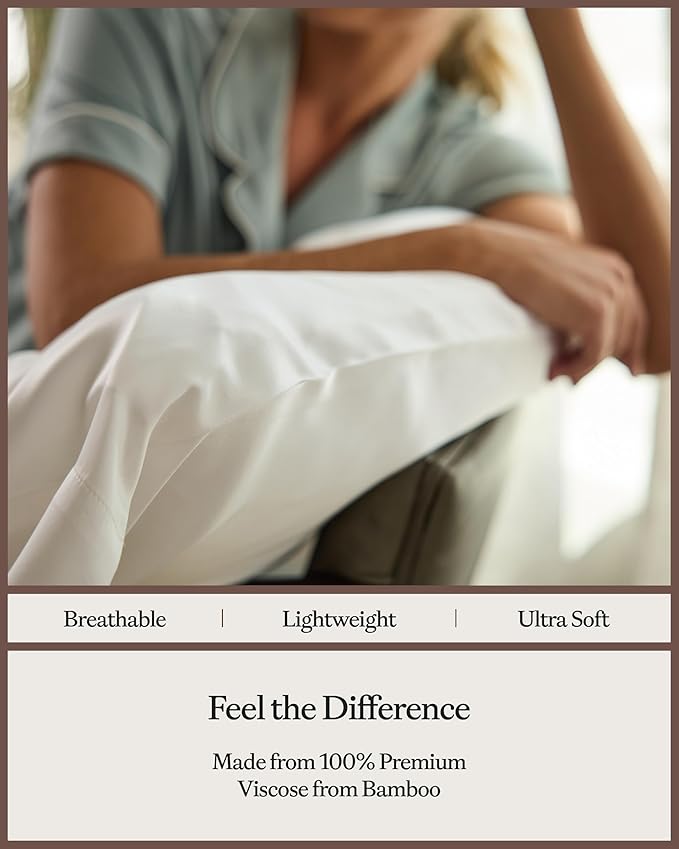 Cozy Earth King Pillowcases Set of 2 - Made of 100% Viscose from Bamboo, Ultra-Soft & Luxury, Woven from Naturally Breathable & Lightweight Fabric - Peony