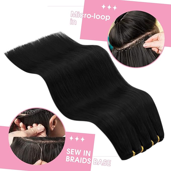YoungSee 22 inch Human Hair Weft Extensions Black Weft Hair Extensions Real Human Hair Long Straight Sew in Hair Extensions Jet Black Remy Hair Bundle One Piece 100G
