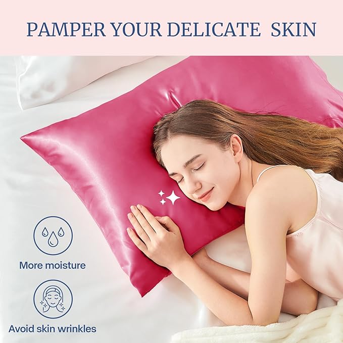 BEDELITE Satin Pillowcase for Hair and Skin, Super Soft Similar to Silk Pillow Cases 4 Pack with Envelope Closure, Cooling Pillowcases for Women Men (20"x40" King Size, Hot Pink)