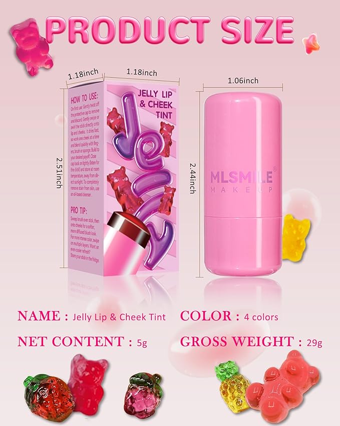 Makeup Jelly Tint,Cooling Water Jelly Tint Berry Blush Stick, Sheer Lip & Cheek Tint Stain, Long Lasting Waterproof Jelly Blush Lip Gloss, Vivid Color, Non-Sticky, Buildable Tinted Jelly Lip Stains-04