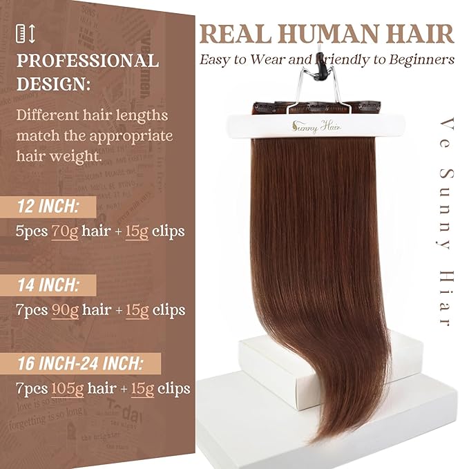 Ve Sunny Hair Extensions Clip in Human Hair Dark Auburn Red Remy Human Hair Extensions for Women Long Hair Clip in Extensions 7pcs 120g 22 inch