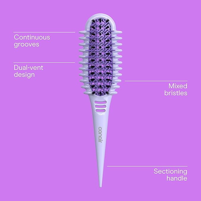 Conair Curl Define Pro Hair Brush for Curly Hair, For Shorter Hair with Loose Curls, Dual Vents with Continuous Grooves, Mixed Bristles for Frizz-Free Detangling, Smoothing, and Curl Definition
