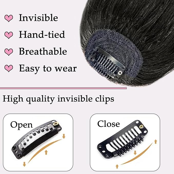 ORIGEN Clip in Bangs Real Human Hair Clip on Wispy Bangs Fringe with Temples Hairpieces Fake Front Bangs Extensions for Women Brown Black Color
