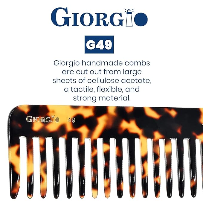 Giorgio G49 Yellow Tokio, Large 5.75 Inch Detangling Comb, Wide Teeth for Thick Curly Wavy Hair. Long Hair Detangler, Handmade of Quality Cellulose, Saw-Cut, Hand Polished.