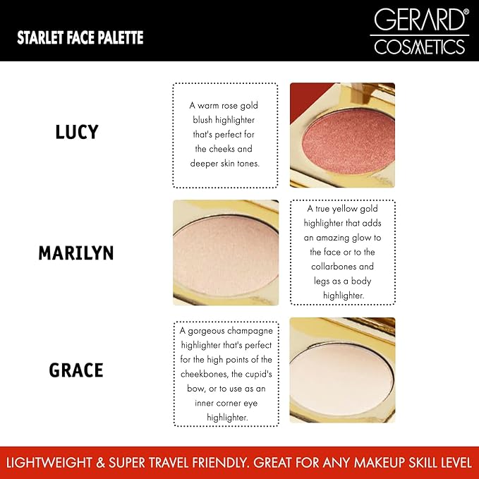 Makeup Highlighter Palette Trio (Starstruck) by Gerard Cosmetics | Vegan Powder Highlighter Makeup Palette with Three Luminous Shades | Cruelty Free and Made in the USA