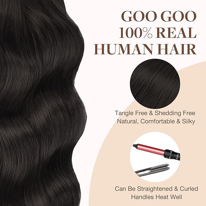 GOO GOO Tape in Hair Extensions Human Hair, 2 Dark Brown, 10inch 60g 40pcs, Skin Weft Seamless Invisible, Silky Straight with Thick Ends, Remy Human Hair
