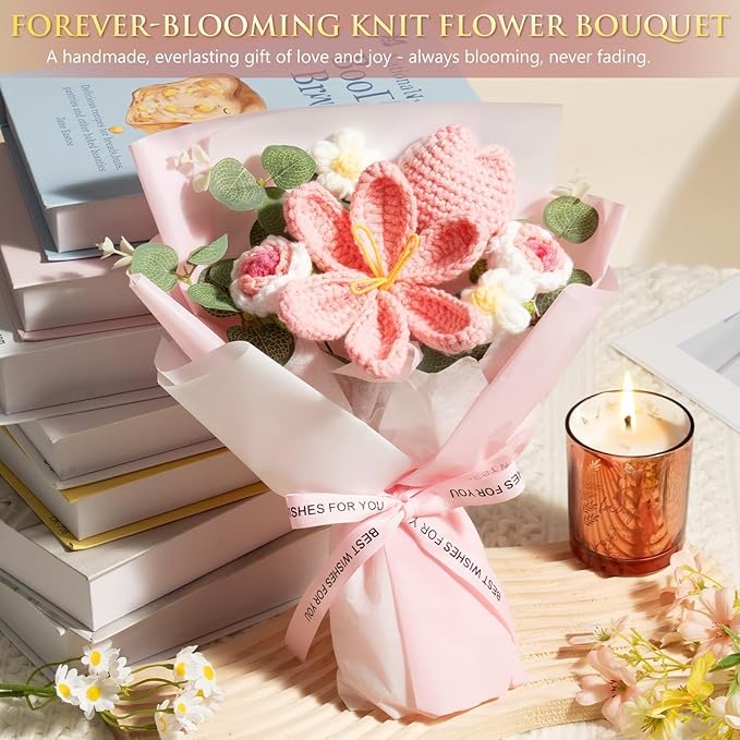 Birthday Gifts for Women Self Care Package Get Well Soon Gift Baskets, Thinking of You Sympathy Spa Gift Set w/ Crochet Flower Bouquet, Unique Christmas Gifts for Women Mom Her Best Friend Sister Wife