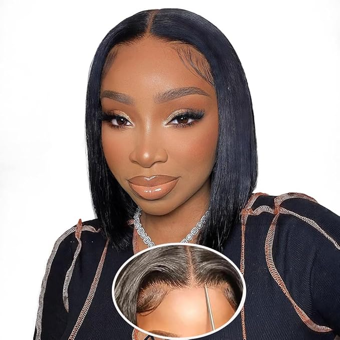 10 Inch Glueless wig human hair 180% Density Bob wig human hair 4x6 HD Transparent Lace Front Wigs human hair Glueless wigs human hair pre plucked pre cut for Women