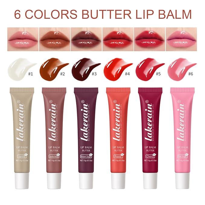 Lip Glowy Balm Butter Lip Balm Plumps Moisturizing Hydrating Lip Mask Repair Moisturizer Lips Care Lip Treatment for Dry Cracked Lip, Glossy Finish, Vegan Tinted Lip Balm Chapstick (#1 Vanilla)