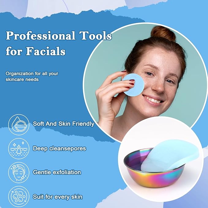 23 Rainbow Esthetician Facial Supplies 3 Stainless Steel Face Mask Mixing Bowls 3 Fan Brushes Esthetician 3 Facial Flat Brushes Skincare Tray 3-Compartment Serving Tray 12 Compressed Facial Sponges