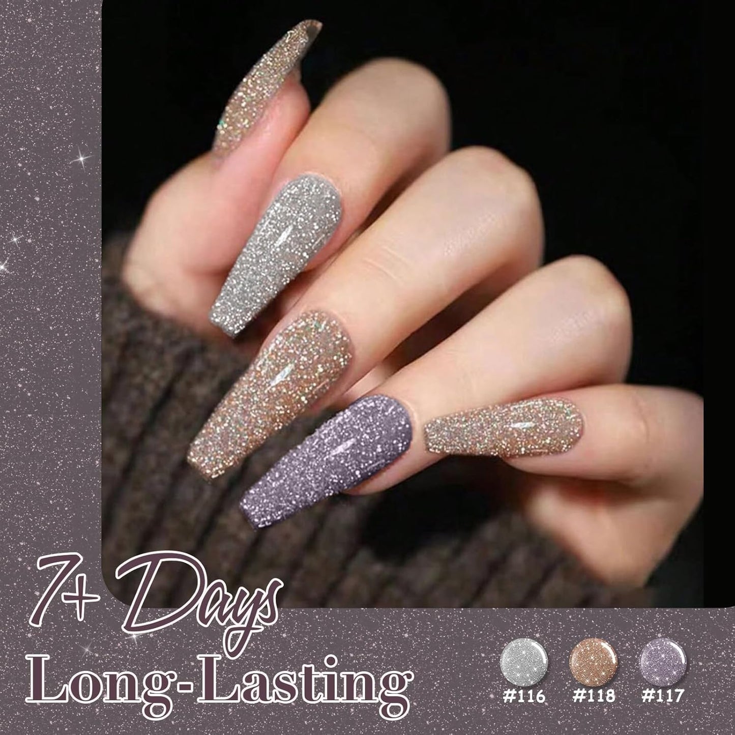 AZUREBEAUTY Matte Glitter Nail Polish Set 4 Colors Diamond Platinum Silver Purple Black Nude Nail Polish Quick Dry Natural Nail Kit with Top Coat DIY Salon Home