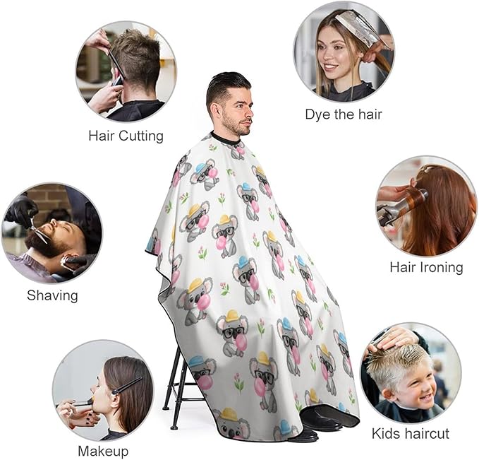 Extra Long Salon Cape, Bubble Gum Koala White Dyeing Salon Apron Shampoo Cutting Household Capes Wrap for Hair Salon