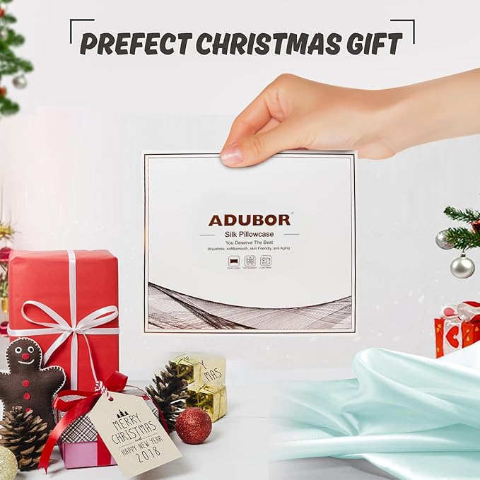 Adubor 100% Silk Pillowcase - Mulberry Silk Pillow Cases, 23 Momme 6A Grade Fibers, Silk Pillow Case for Hair and Skin Health, with Hidden Zipper (King 20''×36'', Light Green, 1PC)