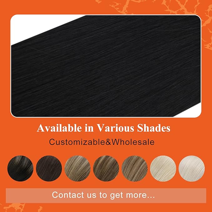 Full Shine Invisible Tape in Hair Extensions Human Hair 18Inch Soft Remy Tape in Hair Extensions Color Jet Black Tape Ins Human Hair Extensions 20Pcs 50Grams Long Straight for Women