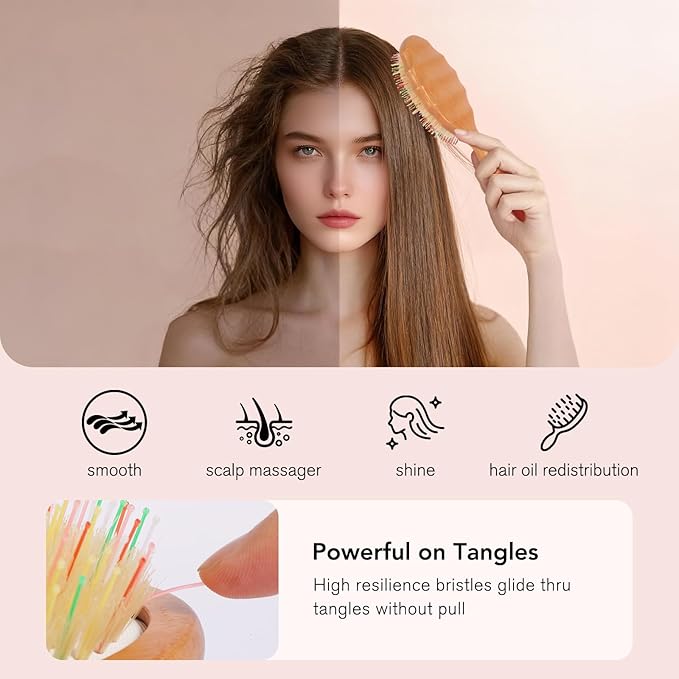 Handmade Boar Bristle Hair Brush for Women Girls with All Hair Types - Restore Natural Shine for Frizz Control At-Home Salon Treatment to Smooth, Detangle and Add Volume for Thin Hair