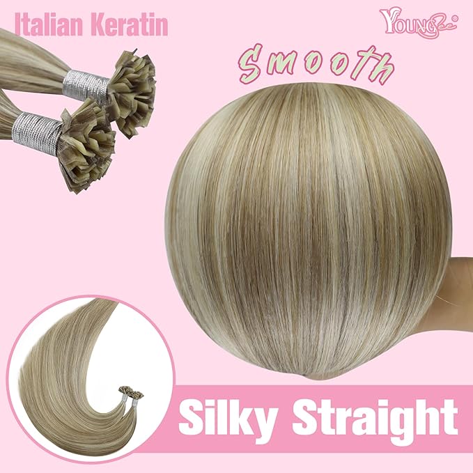 YoungSee K Tip Hair Extensions Light Brown Highlight K Tips Human Hair Extensions Light Brown Highlight Blonde 18In 50s/50g