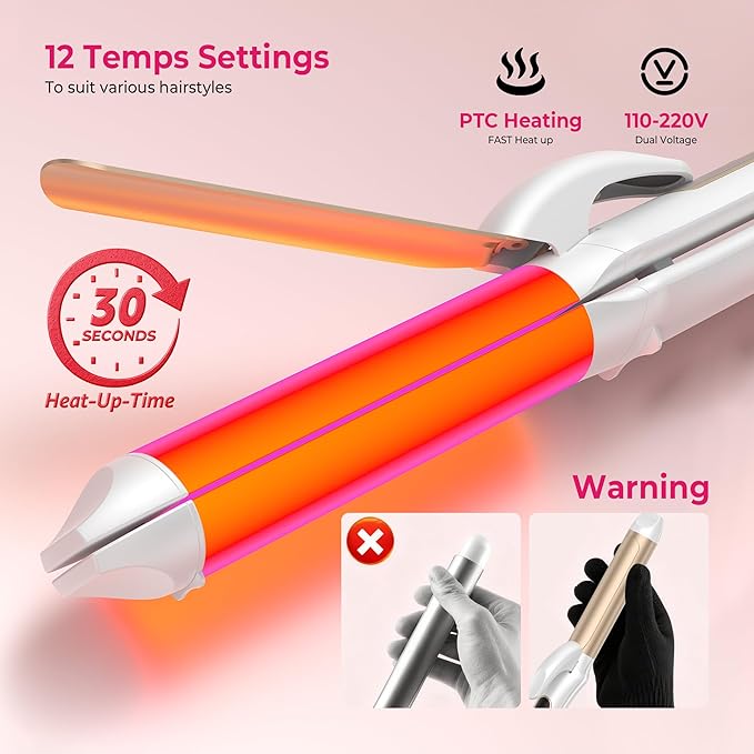 2 in 1 Curler and Straightener Travel Dual Voltage Curling Iron 1.25 Inch Normal Size Hair Curler Ceramic with EU/UK Plug Adapter for Travel Curling Wand Adjustable Temperature and Anti-Tangle