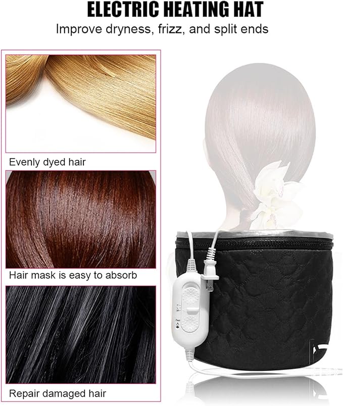 TOPINCN Electric Hair Cap, 3 Gear Temperature Control Hot Oil Treatment Hat with Adjustable Drawstring for Hair Spa Nourishing Care, Non Woven Fabric Heat Insulation