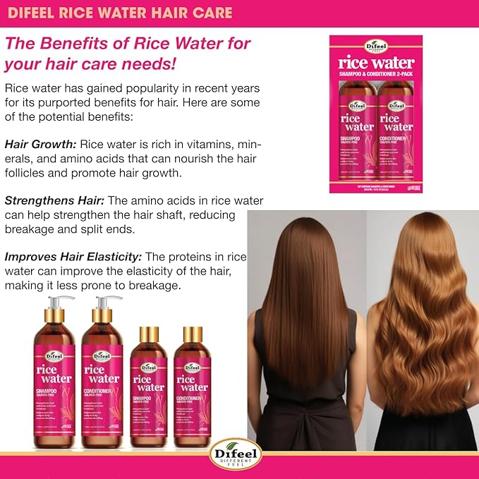 Difeel Rice Water Premium Hair Oil 8 oz. - Strengthening Rice Water Moisturizer for Hair