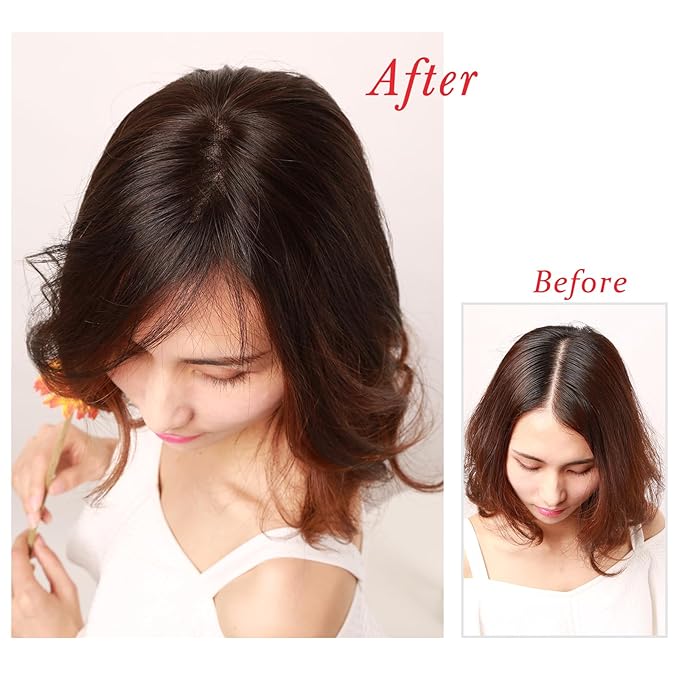 Real Human Hair Topper Double-Monofilament Top Hand-Tied Hair Pieces Mid Length for WomenThinning BHADS710 (BL Natural Black × Hair Length:9.8"(25cm), Base Size:2.8"×3.9"(7cm×10cm))