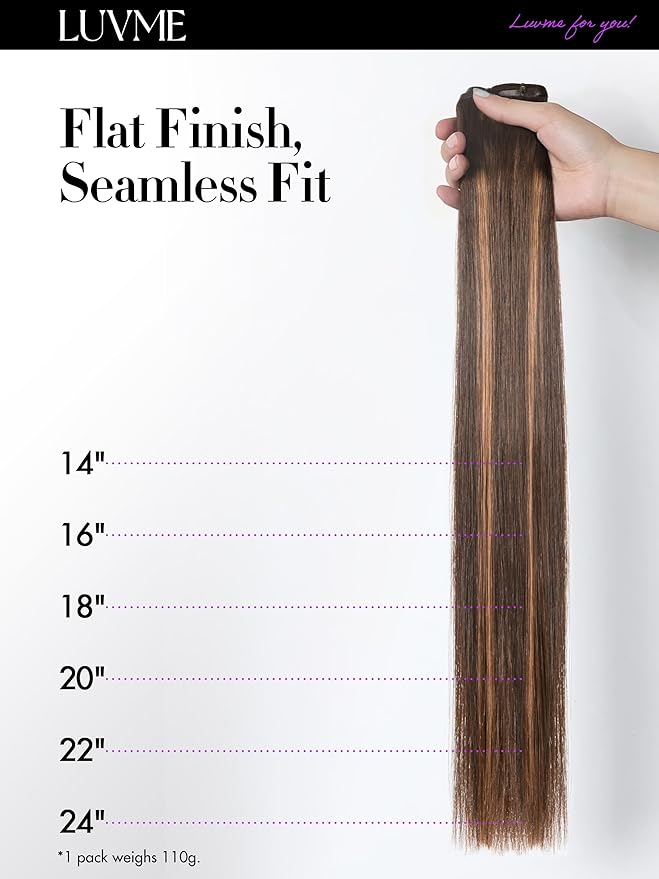LUVME Straight Seamless 110g 7Pcs Clip in Hair Extensions Full Max with 18inch Remy Human Hair Extensions, Highlight Color 100% Real Soft