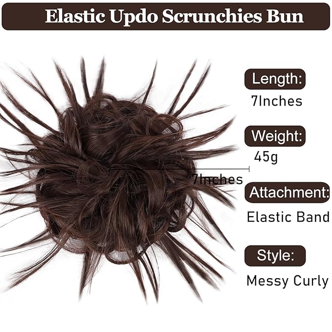 HMD Tousled Updo Messy Bun Hairpiece Hair Extension Ponytail with Elastic Rubber Band Updo Ponytail Hairpiece Synthetic Hair Extensions Scrunchies Ponytail Hairpieces for Women(33A)