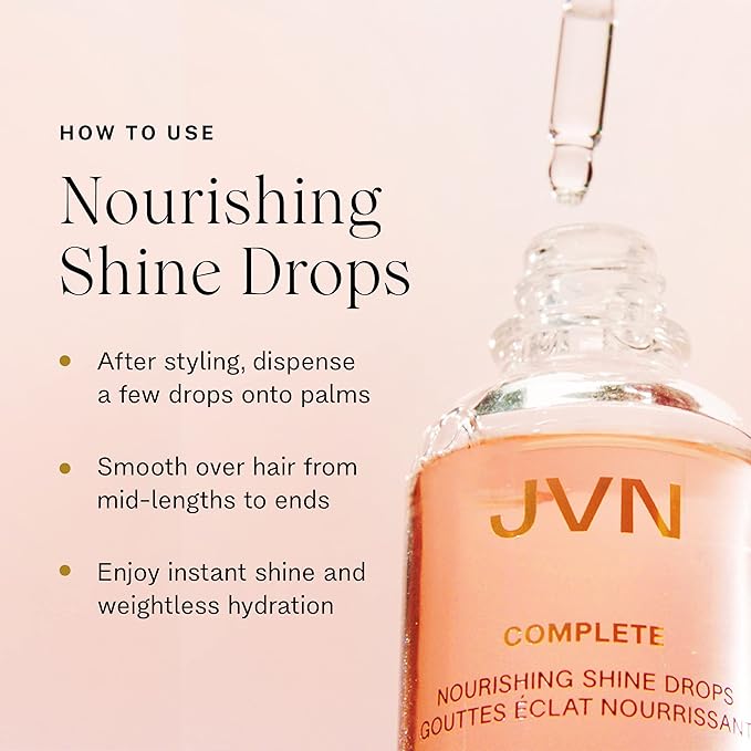 JVN Complete Nourishing Shine Drops, 1.7 Fl Oz, Frizz Fighting, Hair Smoothing Oil for Shine and Strength, Hair Care for Women and Men, Silicone Free