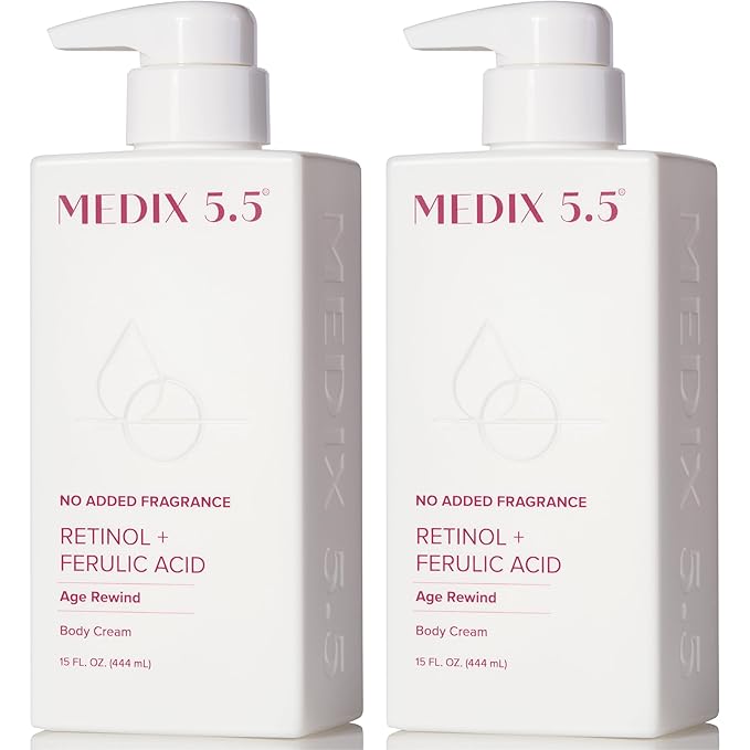MEDIX Fragrance Free Retinol Body Lotion Crepey Skin Care Treatment | Anti Aging Body Lotion & Face Moisturizer | Firming Retinol Cream For Face Targets Loose Crepe Skin, Wrinkles, & Fine Lines, 2PC