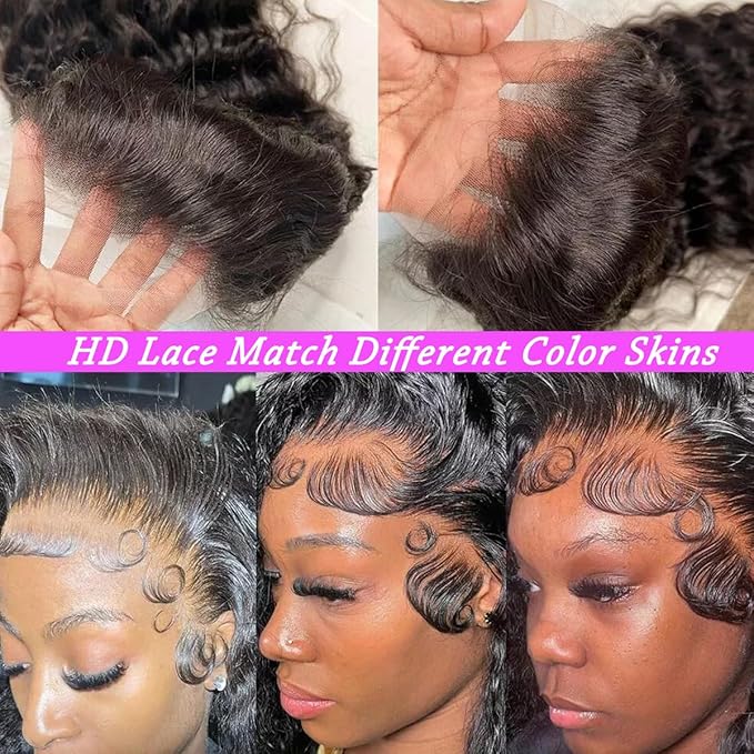 Aomllute Deep Wave Lace Front Wigs Human Hair Wigs for Women 200 Density 13x4 HD Deep Curly Lace Front Wig Human Hair Glueless Lace Front Wig Human Hair Pre Plucked 24 Inch