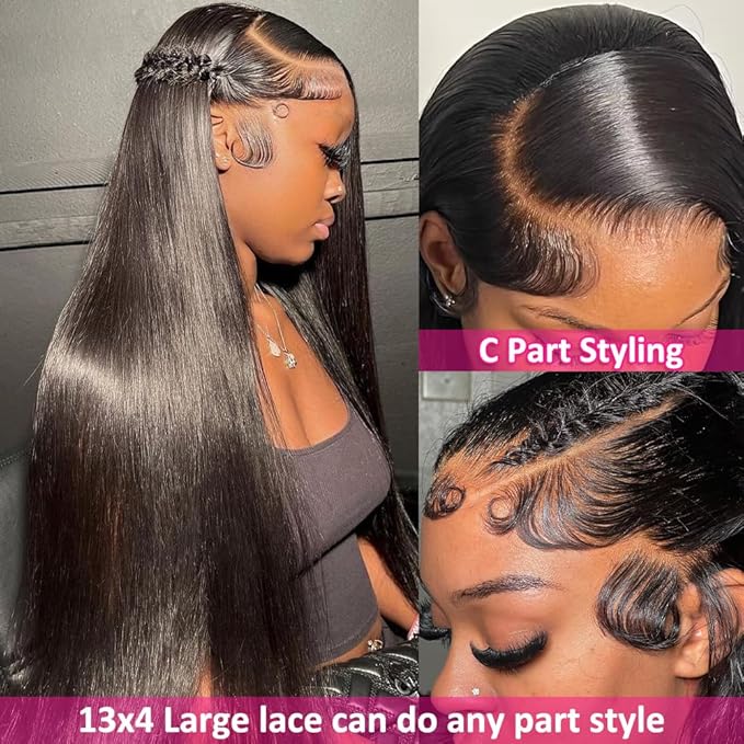 Hermosa 220% Density HD Transparent Lace Front Wigs Human Hair for Women 12A Brazilian Straight 13x4 Human Hair Lace Front Wigs Pre Plucked with Baby Hair Natural Hairline 26 inch