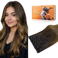 DOORES Clip in Hair Extensions Real Human Hair, Chocolate Dip Color Melt 24 Inch 7pcs 120g, Remy Hair Extensions for Women Straight Extensions Human Hair Natural Thick Hair