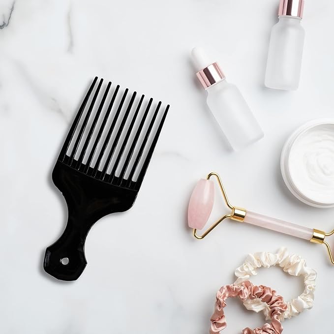 Plastic Hair Pick Comb – Wide Tooth Afro Lift Picks - Pack of 4 Combs - 5.25 Inch - for Styling Lifting Detangling Adding Volume for Long Curly and Thick Hair, Wigs and Beards for Men & Women