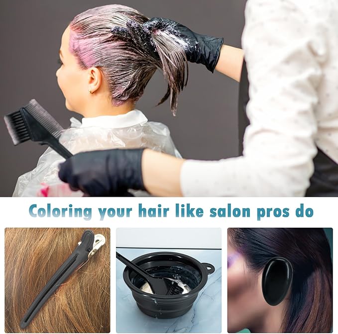 10 Pc Hair Bleach Kit - Hair Coloring Products With Dye Brush, Color Bowl, Earmuffs, Clip for Salon Bleaching & Highlighting
