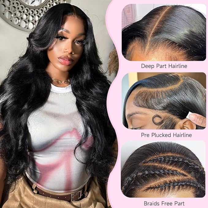AMIRTY 250 Density 30 Inch 13x6 Lace Front Wigs Human Hair Pre Plucked Real Virgin Human Hair Wig Invisilbe Hairline Tiny Knots Body Wave HD Lace Frontal Wigs 3X Longer Lifespan