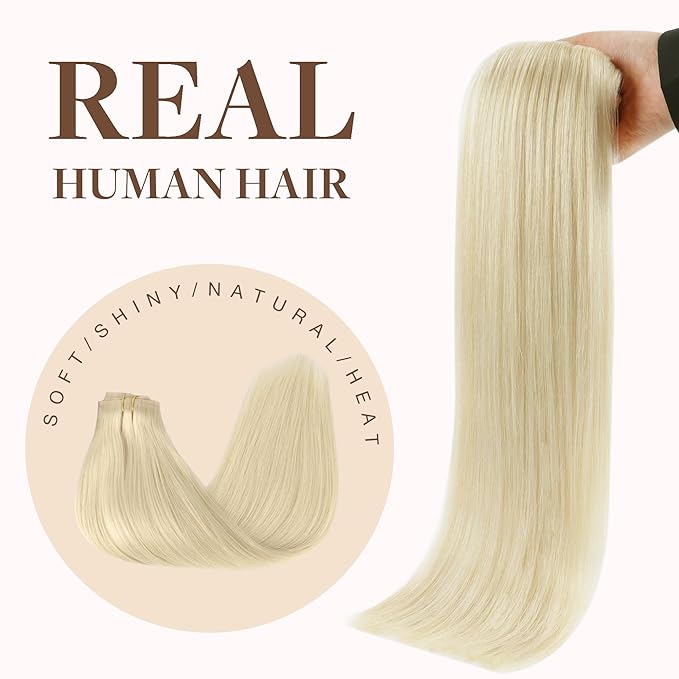 GOO GOO Clip in Hair Extensions Real Human Hair, Remy Human Hair Extensions Clip ins for Women, Natural Human Hair, 22inch 160g 7Pcs, #60A Platinum Blonde