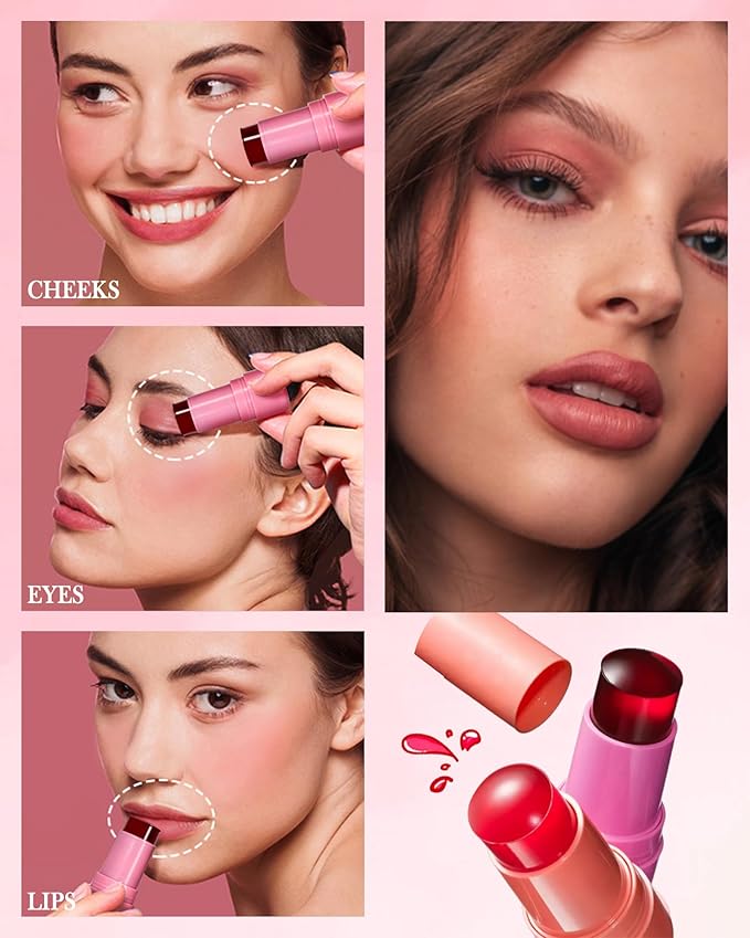 Makeup Jelly Tint,Cooling Water Jelly Tint Coral Blush Stick, Sheer Lip & Cheek Tint Stain, Long Lasting Waterproof Jelly Blush Lip Gloss, Vivid Color, Non-Sticky, Buildable Tinted Jelly Lip Stains-02