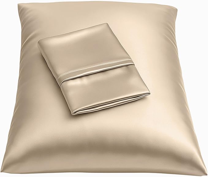 BLISSFORD Satin Pillowcase with Zipper, for Hair and Skin Care, Feels Soft and Cool Like a Silk Pillowcase, Satin Pillow Cases 2 Pack, Slik Pillow Cover, Taupe - King Size, Set of 2