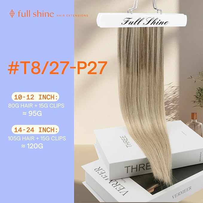 Full Shine Dark Blonde Hair Extensions Clip in 18 Inch Teddy Bear Blonde Clip in Human Hair Extensions for White Women 120 G 7 Pcs