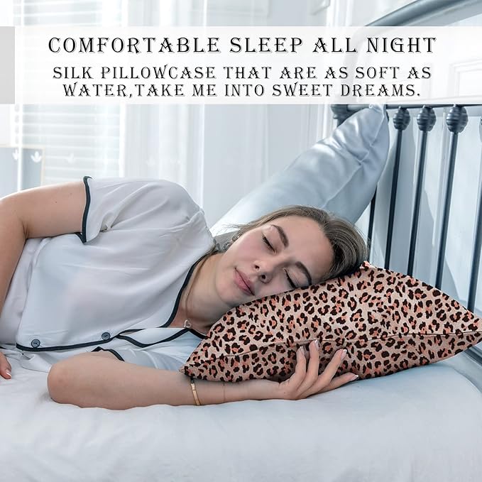Mulberry Silk Pillowcase for Hair and Skin Standard Size Leopard Print Silk Pillow Cases with Zipper Soft Breathable Smooth Cooling Silk Pillow Covers for Sleeping (Taupe Leopard,20"X 26",1Pcs)