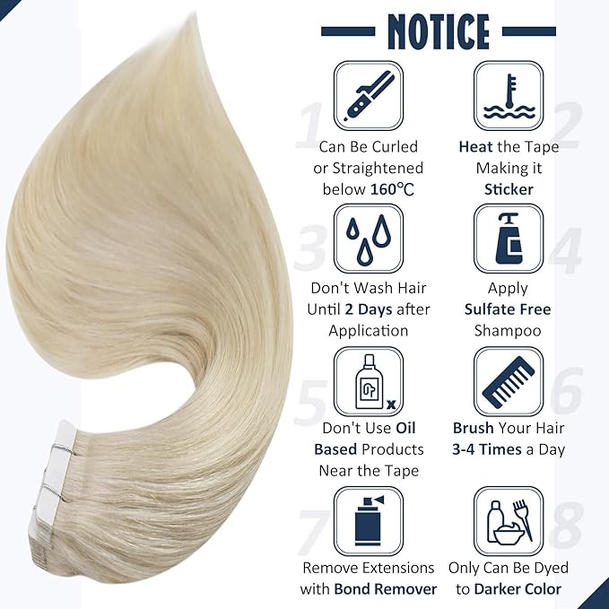 Full Shine Tape in Hair Extensions 24 Inch Tape in Color 60 Blonde Double Sided Hair Extensions Seamless Real Human Hair 20 Pcs 50 Gram Straight Add Length for Women Natural