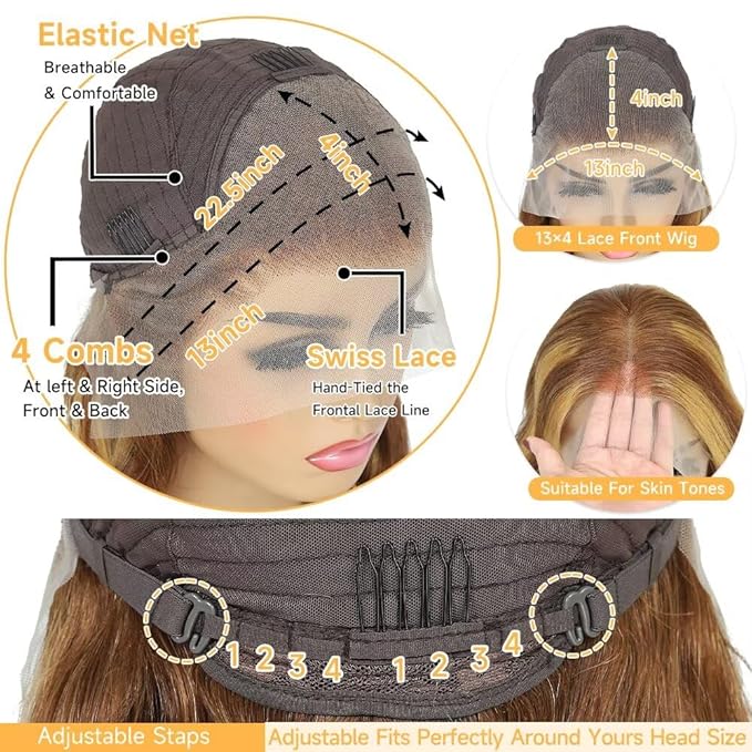 13x6 Ombre Lace Front Wigs Human Hair for Women 180 Density 4/27 Highlight Colored HD Transparent 24 Inch Straight Lace Front Wig Human Hair Pre Plucked Glueless Lace Frontal Wigs